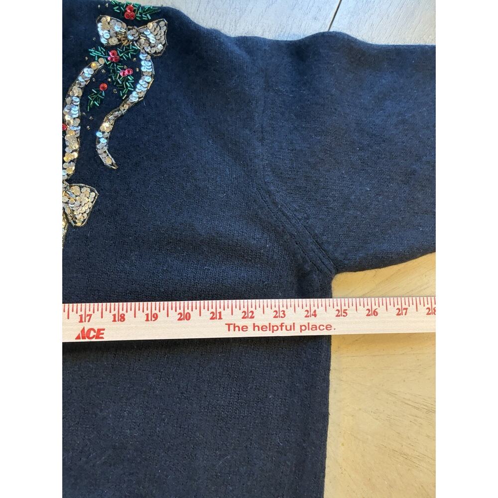 VTG 90s Black Silk Christmas Cardigan Sequin Beaded Jewels Luxury Plus Sz 2X - Picture 4 of 16